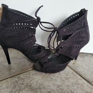 Zigi Soho Black Suede Lace Up Heels